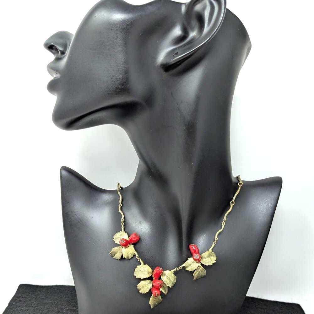 Michael Michaud Holly Necklace for MMA Twig chain painted Bronze red glass 16 in